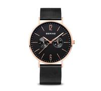 BERING 14240-163 Reloj de cuarzo para hombre con caja de acero inoxidable de 40 mm con acabado en oro rosa y esfera negra, correa milanesa, cristal de zafiro y resistencia al agua de 3 ATM, 13940-404