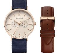 BERING 14240-564 Orologio da polso unisex al quarzo, cassa in acciaio inossidabile da 40 mm color oro rosa e quadrante bianco, cinturino Nato, vetro zaffiro, 3 ATM