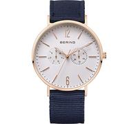 BERING 14240-864 Orologio da polso da uomo al quarzo, cassa in acciaio inossidabile da 40 mm color oro rosa e quadrante bianco, cinturino Nato, vetro zaffiro, 3 ATM