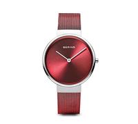 BERING 14531-303 Orologio da donna al quarzo, orologio da polso con cassa in acciaio inossidabile color argento da 31 mm e quadrante rosso, cinturino in maglia milanese, vetro zaffiro, 5 ATM