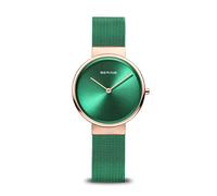 BERING 14531-868 Orologio da donna al quarzo, orologio da polso con cassa in acciaio inossidabile color oro rosa da 31 mm e quadrante verde, cinturino in maglia milanese, vetro zaffiro, 5 ATM