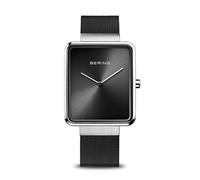 BERING 14533-102 Reloj de cuarzo para hombre con caja de acero inoxidable plateado de 33 mm y esfera negra, correa milanesa, cristal de zafiro y resistencia al agua de 3 ATM, 13940-506