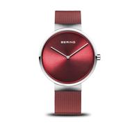 BERING 14539-303 Orologio da donna al quarzo, orologio da polso con cassa in acciaio inossidabile color argento da 39 mm e quadrante rosso, cinturino in maglia milanese, vetro zaffiro, 5 ATM