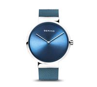 BERING 14539-308 Orologio unisex al quarzo, orologio da polso con cassa in acciaio inossidabile color argento da 39 mm e quadrante blu, cinturino in maglia milanese, vetro zaffiro, 5 ATM