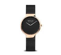 BERING 15531-262 Orologio da donna al quarzo, orologio da polso con cassa in acciaio inossidabile color oro rosa da 31 mm e quadrante nero, cinturino in maglia milanese, vetro zaffiro, 5 ATM