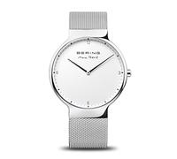 BERING 15540-004 Orologio da uomo al quarzo, orologio da polso con cassa in acciaio inossidabile color argento da 40 mm e quadrante bianco, cinturino in maglia milanese, vetro zaffiro, 5 ATM