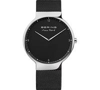BERING 15540-102 Orologio da uomo al quarzo, orologio da polso con cassa in acciaio inossidabile color argento da 40 mm, quadrante nero, cinturino in maglia milanese, vetro zaffiro, 5 ATM