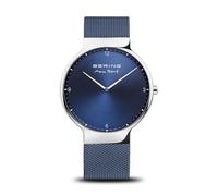 BERING 15540-307 Orologio da uomo al quarzo, orologio da polso con cassa in acciaio inossidabile color argento da 40 mm e quadrante blu, cinturino in maglia milanese, vetro zaffiro, 5 ATM