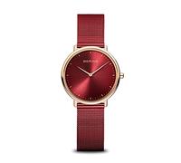 BERING 15729-363 Orologio da donna al quarzo, orologio da polso con cassa in acciaio inossidabile color oro rosa da 29 mm e quadrante rosso, cinturino in maglia milanese, vetro zaffiro, 3 ATM