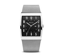 BERING 16433-002 Reloj solar para hombre de 33 mm con caja de acero inoxidable plateado y esfera negra, correa milanesa, cristal de zafiro y resistencia al agua de 3 ATM, 13940-511