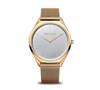 BERING 17039-334 Orologio unisex al quarzo, orologio da polso con cassa in acciaio inossidabile color oro da 39 mm e quadrante color argento, cinturino in maglia milanese, vetro zaffiro, 3 ATM