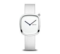 BERING 18034-007 Orologio da polso da donna al quarzo, cassa in acciaio inossidabile color argento da 30 mm e quadrante bianco, cinturino Nato, vetro zaffiro, 3 ATM