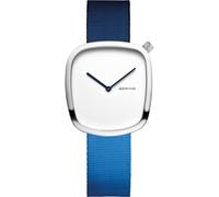 BERING 18034-309 Orologio da polso da donna al quarzo, cassa in acciaio inossidabile nera da 30 mm e quadrante bianco, cinturino Nato, vetro zaffiro, 3 ATM