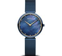BERING 18132-399 Orologio da polso da donna al quarzo, cassa in acciaio inossidabile blu da 32 mm e quadrante blu, cinturino in maglia milanese, vetro zaffiro, 3 ATM