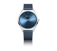BERING 18132-Charity1 Orologio da polso da donna al quarzo, cassa in acciaio inossidabile blu da 32 mm e quadrante blu, cinturino in maglia milanese, vetro zaffiro, 3 ATM