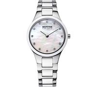 BERING 32327-701 Orologio da polso al quarzo da donna, cassa in acciaio inox color argento da 27 mm, quadrante bianco, cinturino in acciaio inox con elementi in ceramica, 5 ATM