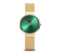 BERING 14531-338 Orologio da donna al quarzo, orologio da polso con cassa in acciaio inossidabile color oro da 31 mm e quadrante verde, cinturino in maglia milanese, vetro zaffiro, 5 ATM