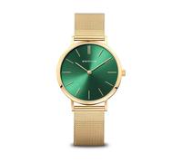 BERING 14134-338 Orologio da donna al quarzo, orologio da polso con cassa in acciaio inossidabile color oro da 34 mm e quadrante verde, cinturino in maglia milanese, vetro zaffiro, 3 ATM