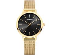 BERING Orologio al quarzo da donna, 34 mm, cassa in acciaio inox dorato e quadrante nero, cinturino in maglia milanese, vetro zaffiro, 3 ATM, 13434-332