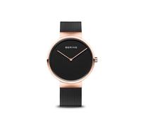 BERING 14539-166 Orologio unisex al quarzo, orologio da polso con cassa in acciaio inossidabile color oro rosa da 39 mm e quadrante nero, cinturino in maglia milanese, vetro zaffiro, 5 ATM