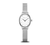 BERING Orologio da donna classico, argento lucido, quadrante bianco, cinturino in maglia milanese, cassa ovale 24 mm, vetro zaffiro, quarzo