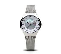 BERING Solar 14427-004 Orologio da polso da donna, cassa in acciaio inossidabile color argento da 27 mm e quadrante bianco, cinturino in maglia milanese, vetro zaffiro, 5 ATM