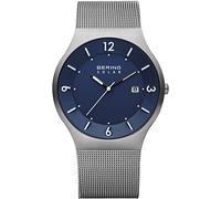BERING Solar 14440-007 Orologio da polso da uomo, cassa in acciaio inossidabile grigia da 40 mm e quadrante blu, cinturino in maglia milanese, vetro zaffiro, 5 ATM