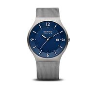 BERING Solar 14440-007 Orologio da polso da uomo, cassa in acciaio inossidabile grigia da 40 mm e quadrante blu, cinturino in maglia milanese, vetro zaffiro, 5 ATM