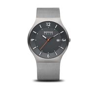 BERING Solar 14440-077 Orologio da polso da uomo, cassa in acciaio inossidabile grigia da 40 mm e quadrante grigio, cinturino in maglia milanese, vetro zaffiro, 5 ATM