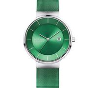 BERING Solar 14639-Charity Orologio da polso da uomo, cassa in acciaio inossidabile color argento da 39 mm e quadrante verde, cinturino in maglia milanese, vetro zaffiro, 5 ATM