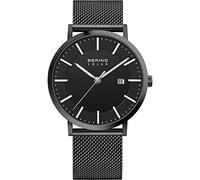 BERING Solar 15439-222 Orologio da polso da uomo, cassa in acciaio inossidabile nera da 39 mm e quadrante nero, cinturino in maglia milanese, vetro zaffiro, 10 ATM