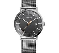 BERING Solar 15439-377 Orologio da polso da uomo, cassa in acciaio inossidabile color argento da 39 mm e quadrante grigio, cinturino in maglia milanese, vetro zaffiro, 10 ATM