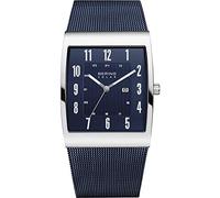 BERING Solar 16433-307 Orologio da polso da uomo, cassa in acciaio inossidabile color argento da 33 mm e quadrante blu, cinturino in maglia milanese, vetro zaffiro, 3 ATM