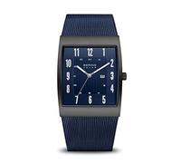BERING Solar 16433-327 Orologio da polso da uomo, cassa in acciaio inossidabile nera da 33 mm e quadrante blu, cinturino in maglia milanese, vetro zaffiro, 3 ATM