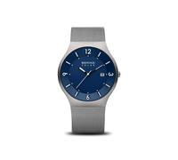 BERING Solar 14440-007 Orologio da polso da uomo, cassa in acciaio inossidabile grigia da 40 mm e quadrante blu, cinturino in maglia milanese, vetro zaffiro, 5 ATM