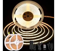 BERIXDEEP Striscia LED COB 20 Metri, Striscia LED Bianco Naturale con Telecomando e Alimentatore, CRI>92, DC24V, 480LEDs/M, Larghezza 8mm, Luce LED Dimmerabile, 2 * 10 metri, 4000K