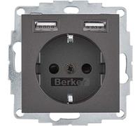 Berker 48031606 - Type F + 2 x USB A - Anthracite - Thermoplastic - IP20 - 250