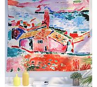 Berkin Arts Arazzo decorativo appendere alla parete, sfondo in tessuto di poliestere premium Post impressionismo Rosa colorato 150 x 200 CM(Henri Matisse - Vista di Collioure)