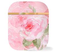 Berkin Arts Custodia Compatibile con AirPods 2 & 1 Generazione Completamente Protettiva Case Cover Rigida in Oro Rosa con Portachiavi Cloisonnismo Motivo floreale al neon