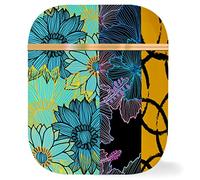 Berkin Arts Custodia Compatibile con AirPods 2 & 1 Generazione Completamente Protettiva Case Cover Rigida in Oro Rosa con Portachiavi Arte astratta geometrica Motivo floreale al neon