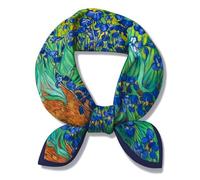 Berkin Arts Sciarpa da collo in seta naturale al 100% 53 cm x 53 cm, leggera, da donna, piccola, quadrata, con stampa digitale, per avvolgere i capelli (Van Gogh - Iris)