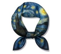 Berkin Arts Sciarpa da collo in seta naturale al 100%, 53 cm x 53 cm, leggera, da donna, piccola, quadrata, con stampa digitale, per avvolgere i capelli. (Van Gogh - La notte stellata).