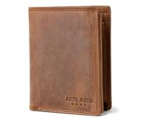 Berliner Bags Portafoglio Oliver Uomo Verticale con Portamonete RFID Pelle | Marrone, oltre 15 Tasche per Carte, 2 Scomparti Banconote, Bottone a Pressione, Scomparti Nascosti, Gettone Incluso