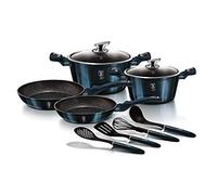 Berlinger Haus Aquamarine Set di Pentole Induzione 10-Piece Antiaderente Marmo PFOA-free, Alluminio, Set 2 Casseruoli, 2 Coperchi di Vetro, 2 Padelle, 4 Utensili, Design Metallic Line, Vetroceramica