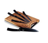 BerlingerHaus Black Rose Set di 5 Coltelli da Cucina Professionali, Tagliere in Bambù, Lama in Acciaio Inossidabile, Rivestimento Antiaderente Coltello da Cuoco, Pane, Affettare, Design Elegante
