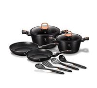 Berlinger Haus Black Rose Set di Pentole Induzione 10-Piece Antiaderente Marmo PFOA-free, Alluminio, Set 2 Casseruoli 2 Coperchi di Vetro 2 Padelle 4 Utensili, Design Moderno, Piano Vetroceramica, Gas