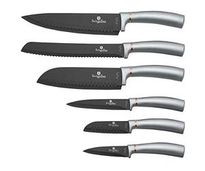 Berlinger Haus Moonlight Set di 6 Coltelli da Cucina Professionali, Lama in Acciaio Inossidabile, Rivestimento Antiaderente, Coltello da Cuoco, Pane, Santoku, Manico Ergonomico, Design Elegante