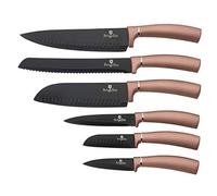 Berlinger Haus Rose Gold Set di 6 Coltelli da Cucina Professionali, Lama in Acciaio Inossidabile, Rivestimento Antiaderente, Pane, Santoku, Manico Ergonomico, Design Metallic Line (BH-2543)