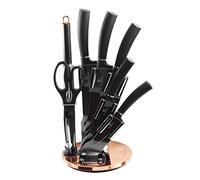 BerlingerHaus BH-2421, Black Rose Set di Coltelli da Cucina Professionale 8 Pezzi, Acciaio Inossidabile, Rivestimento Antiaderente, Supporto, Santoku, Acciaio per Affilare, Forbici, Design
