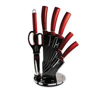 BerlingerHaus Burgundy Set di Coltelli da Cucina Professionale 8 Pezzi, Acciaio Inossidabile, Rivestimento Antiaderente, Supporto, Coltello da Cuoco, Santoku, Acciaio per Affilare, Forbici